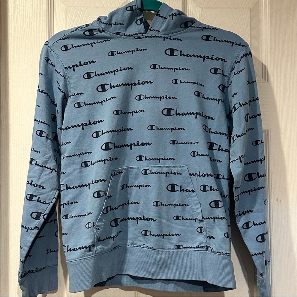 Champion Men's Hoodie in Blue with Logo Pattern